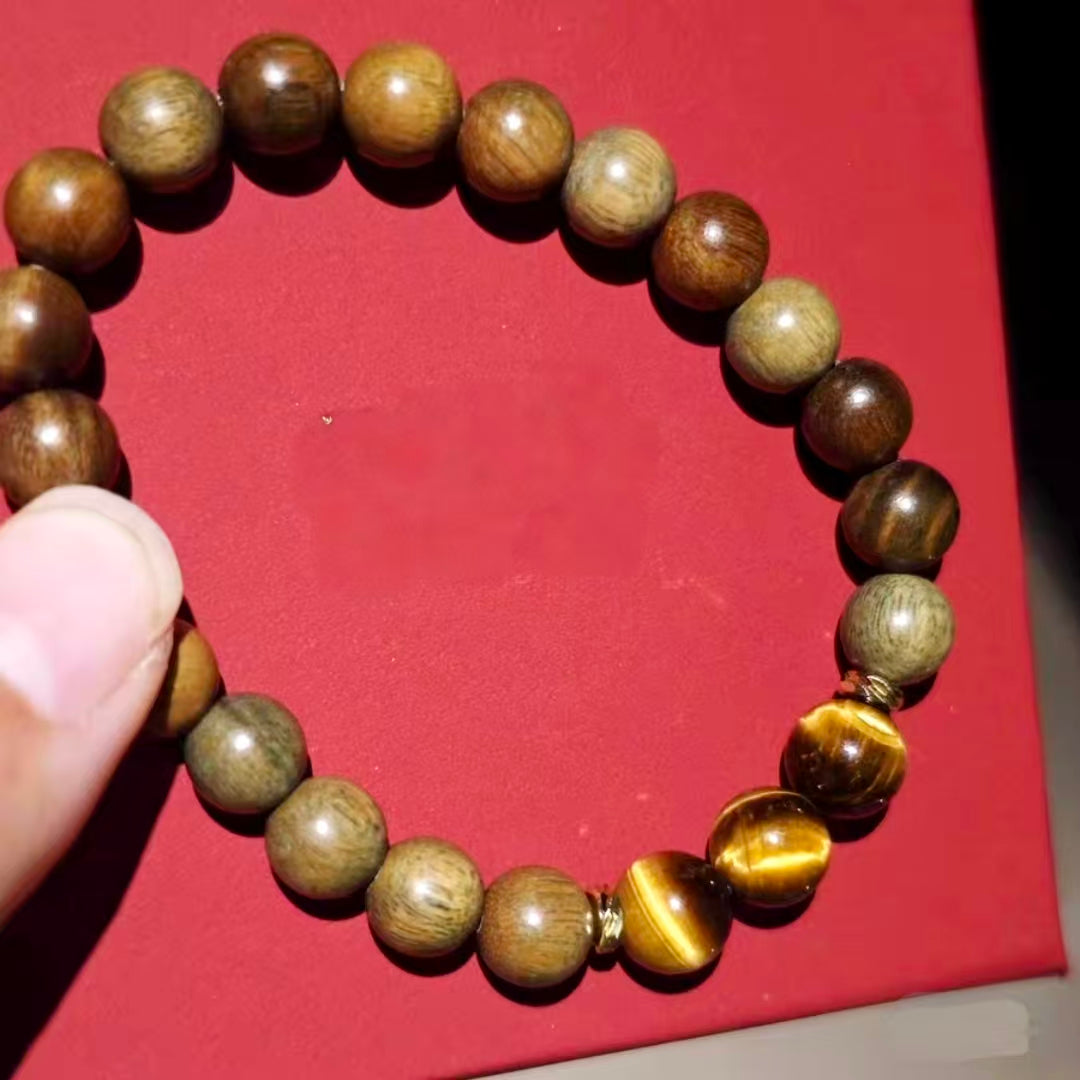 Natural Green Sandalwood & Yellow Tiger Eye Bracelet