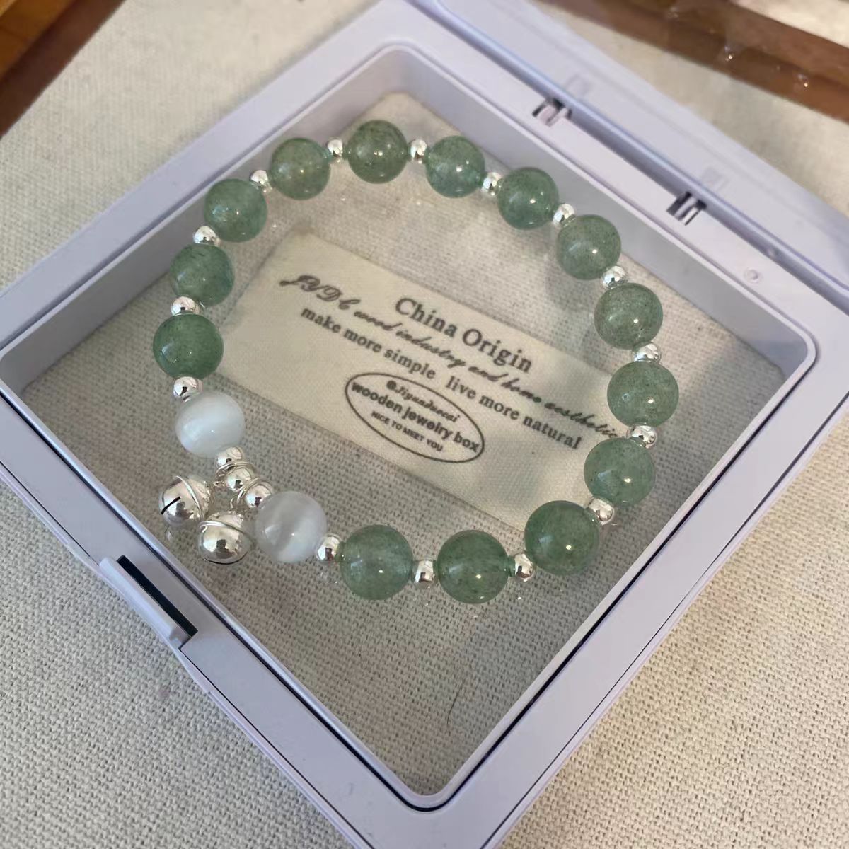 Green Aventurine Double-Layer Healing Bracelet with Silver Bells