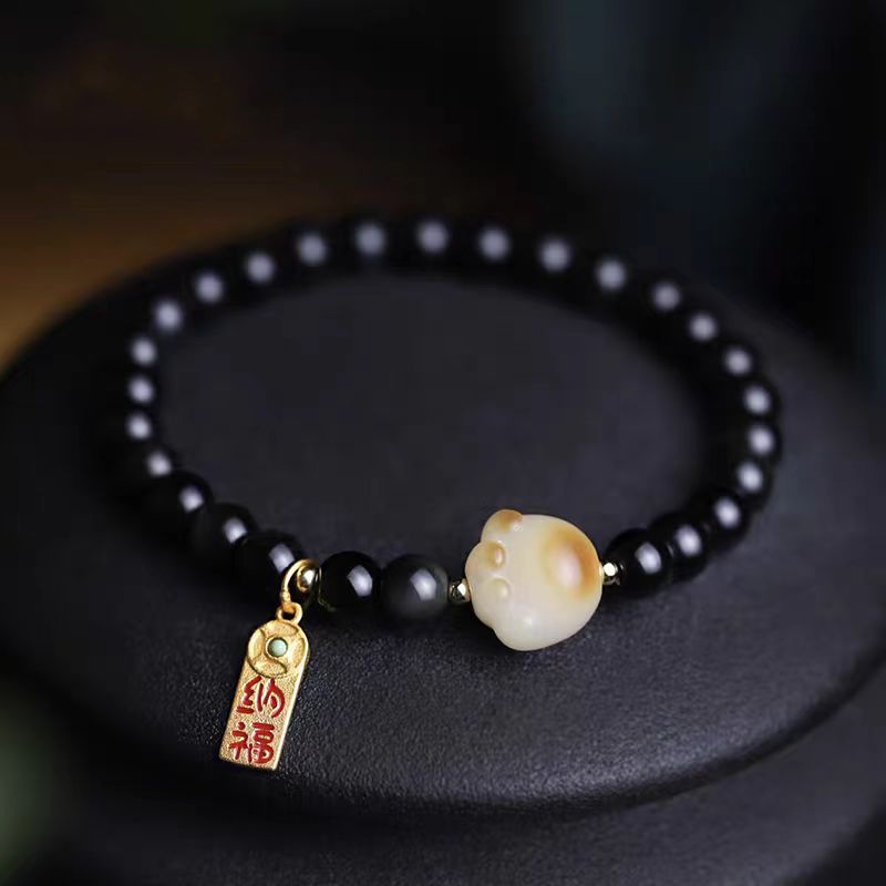 Wealth Paw Obsidian Bracelet – Attract Abundance & Shield Negativity