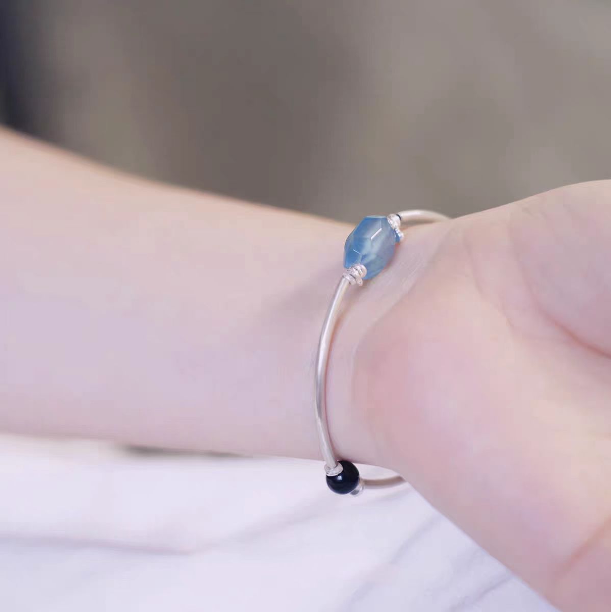 Elegant Mixed Crystal Open Bangle