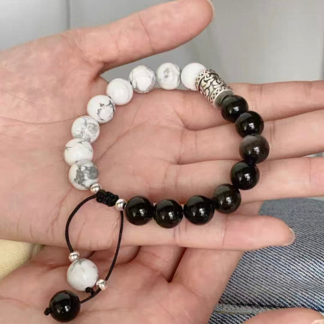 Yin & Yang Harmony Bracelet – Black Obsidian & White Howlite Crystal