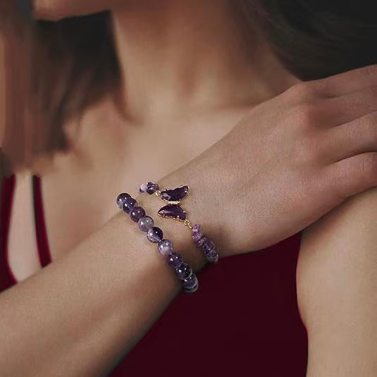 Amethyst Butterfly Charm Bracelet – Crystal Healing for Intuition & Protection