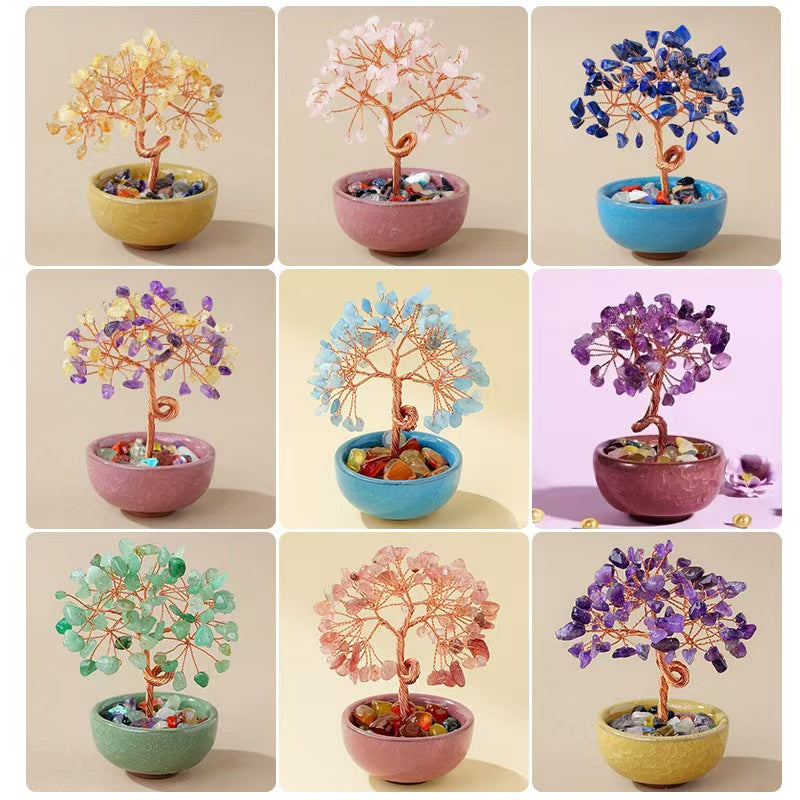 Crystal Gemstone Tree of Life with Treasure Bowl