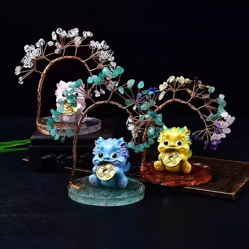 Pixiu Crystal Tree with Rainbow Base