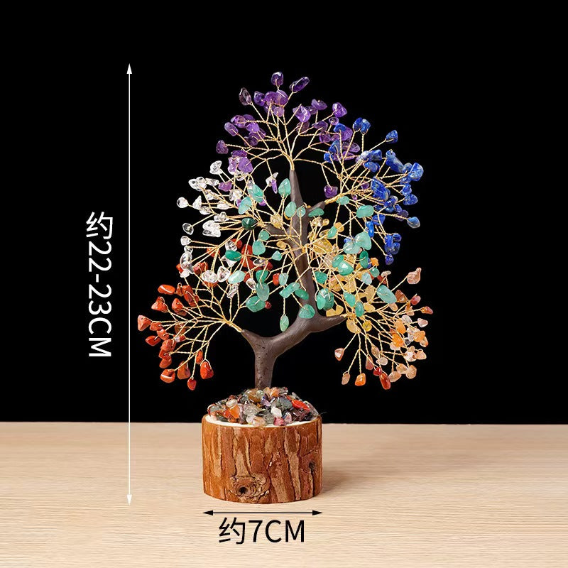 🌈 Chakra Crystal Tree of Life – 7 Chakra Healing Gem Tree on Wooden Base