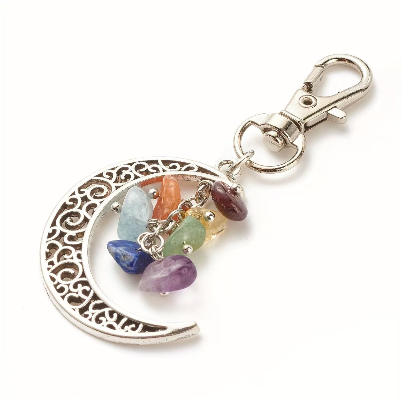 Crystal Moon Keychain Seven Gemstone Chips