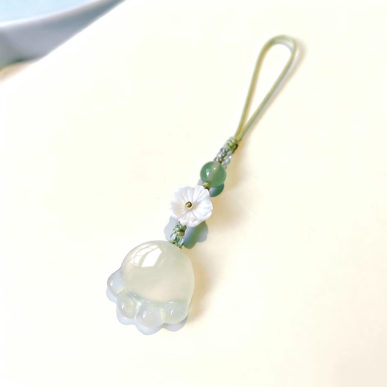 White Jade Cat Paw Charm | Cute Protection Talisman with Flower Spirit