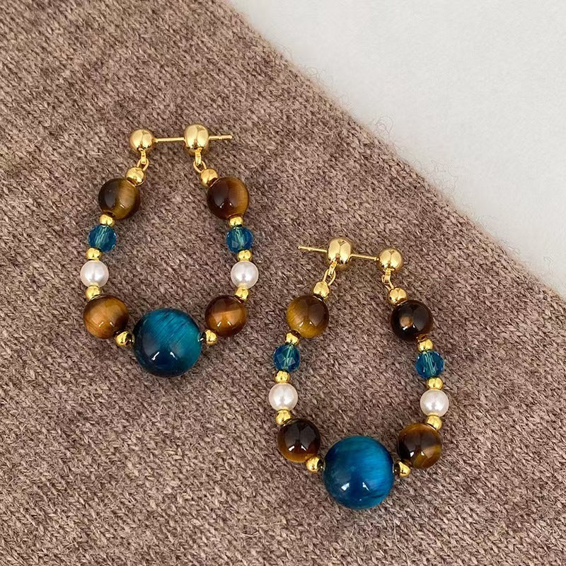 Tiger Eye & Blue Goldstone Hoop Earrings – Empowering Crystal Energy for Confidence & Intuition