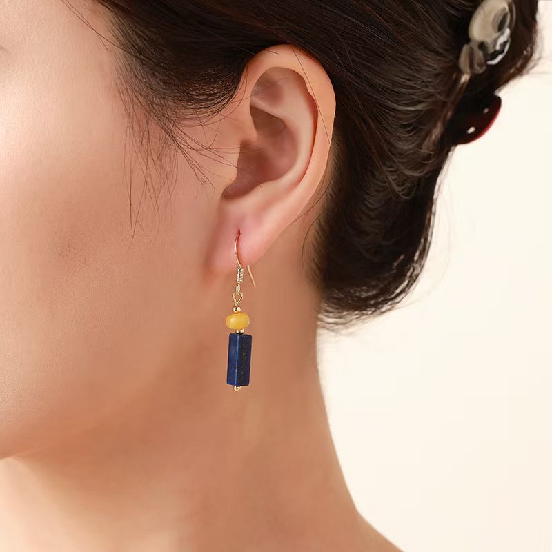 Lapis Lazuli & Yellow Jade Earrings – Ancient Calm & Wisdom