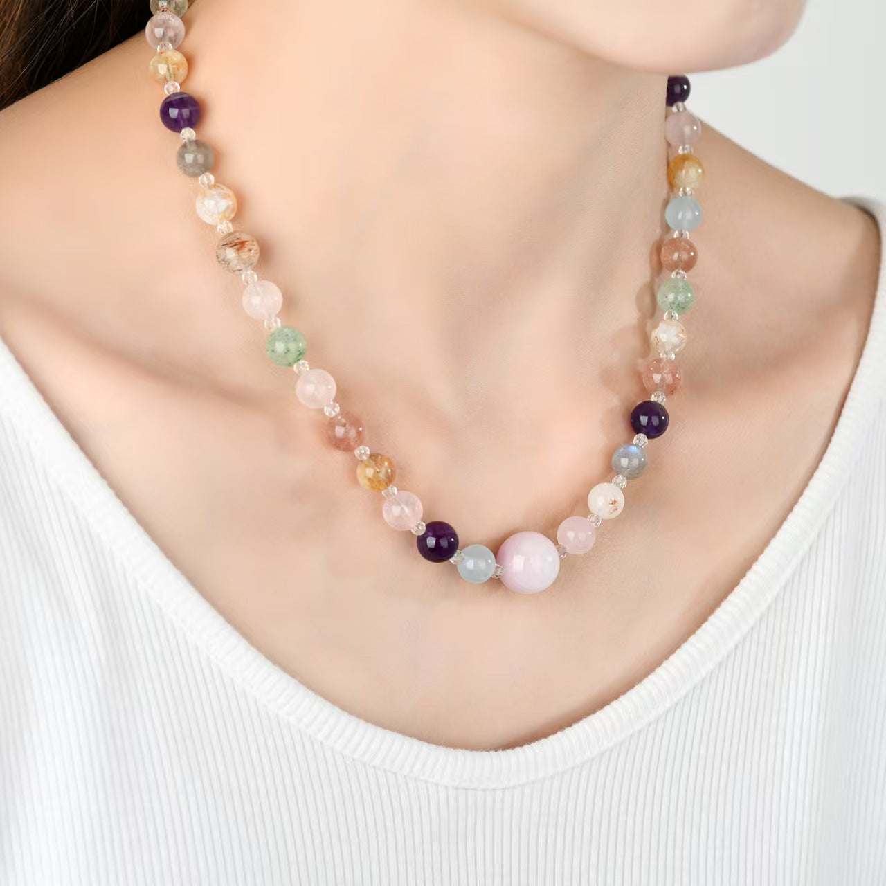 Colorful Natural Crystal Necklace – Multi-Stone Healing Energy for Balance