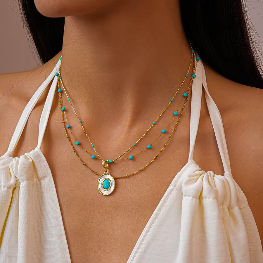 Turquoise Layered Chain Necklace – Vintage Gold Energy