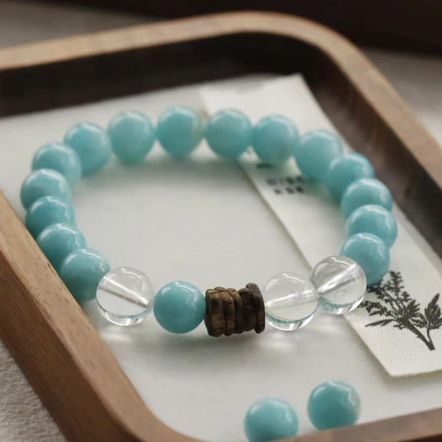 Amazonite Serenity Bracelet with Clear Quartz & Sacred Agarwood
