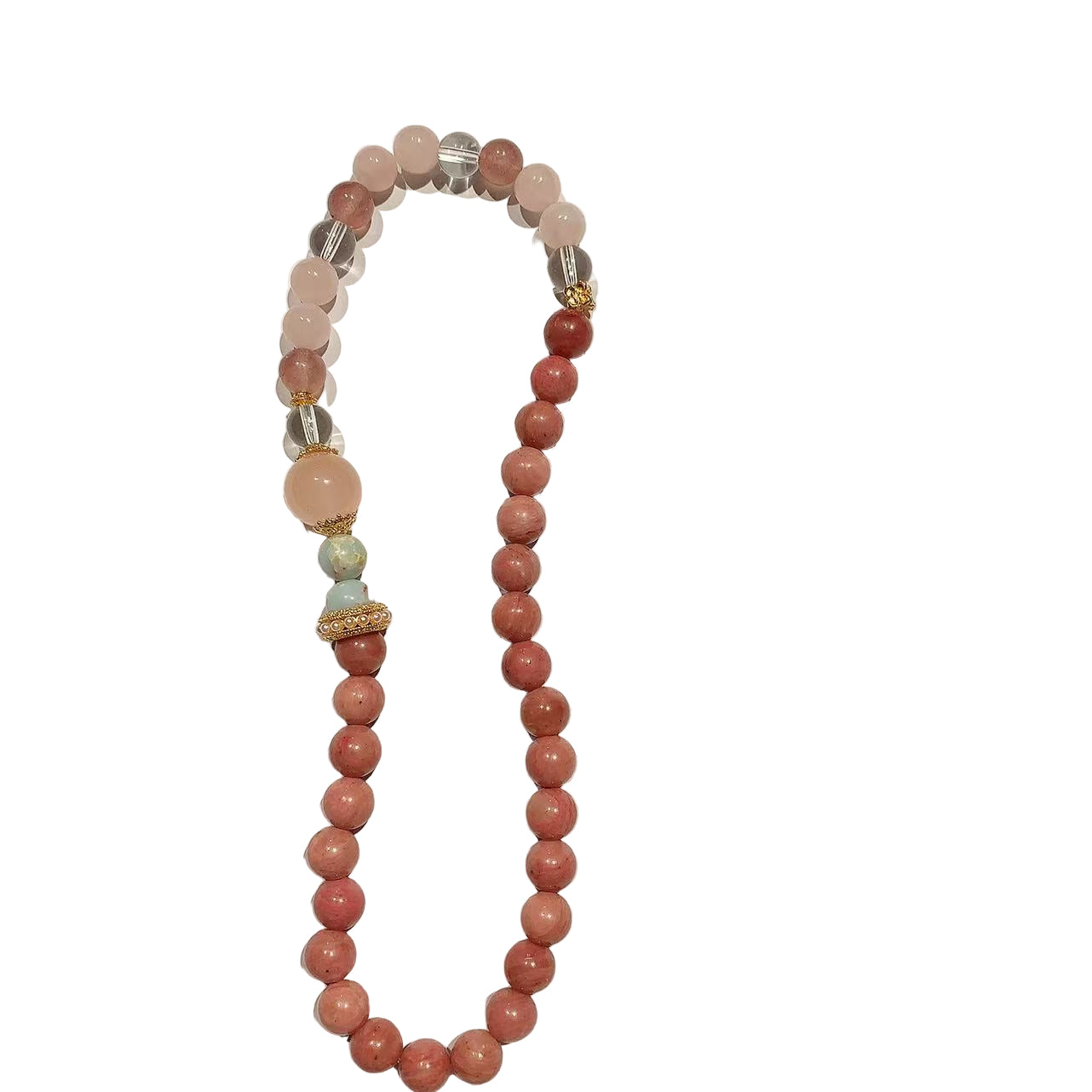 Necklace with pink beads on a white background