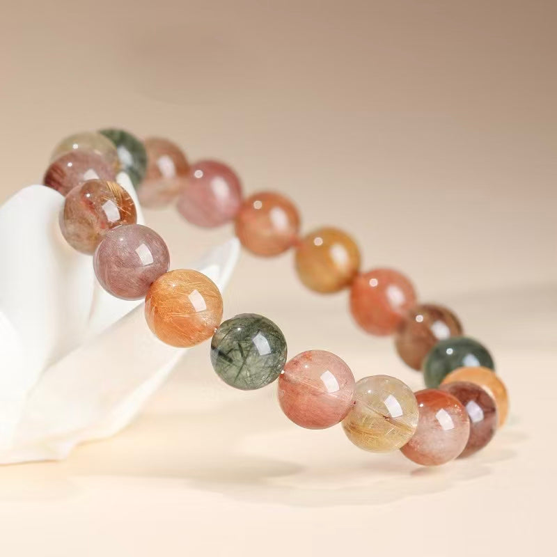 Natural Multicolor Rutilated Quartz Bracelet | Abundance & Earth Energy Healing Jewelry