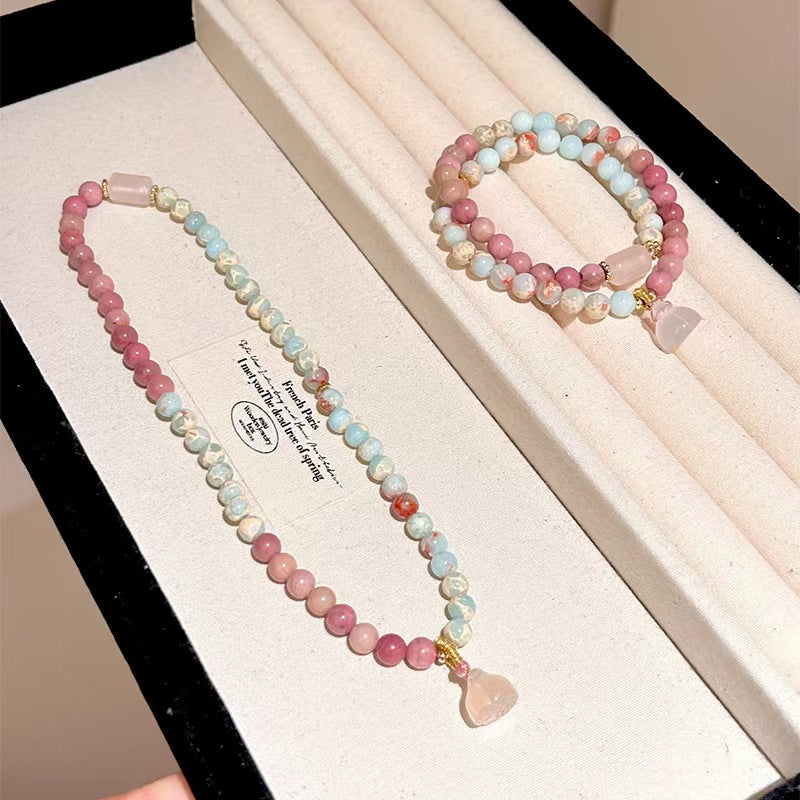 Natural Rhodochrosite & Amazonite Double Wrap Bracelet | Earth & Water Element Healing Jewelry