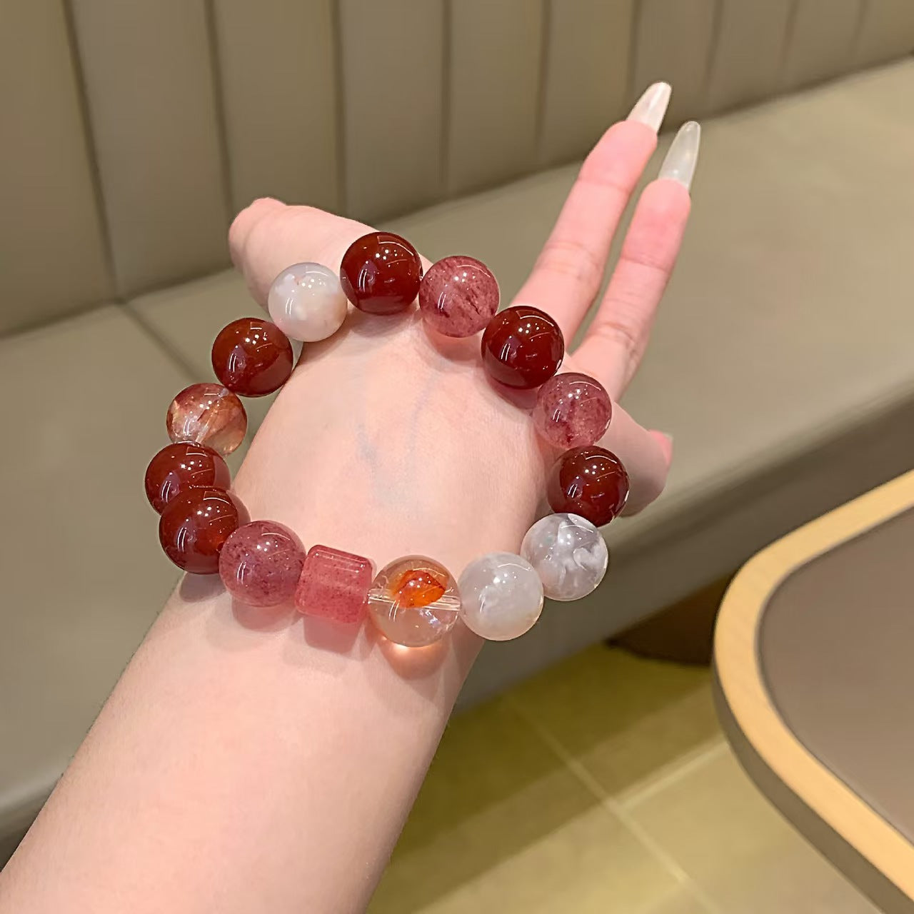 Natural Strawberry Quartz Bracelet | Fire Element Energy & Love Healing Crystal Jewelry