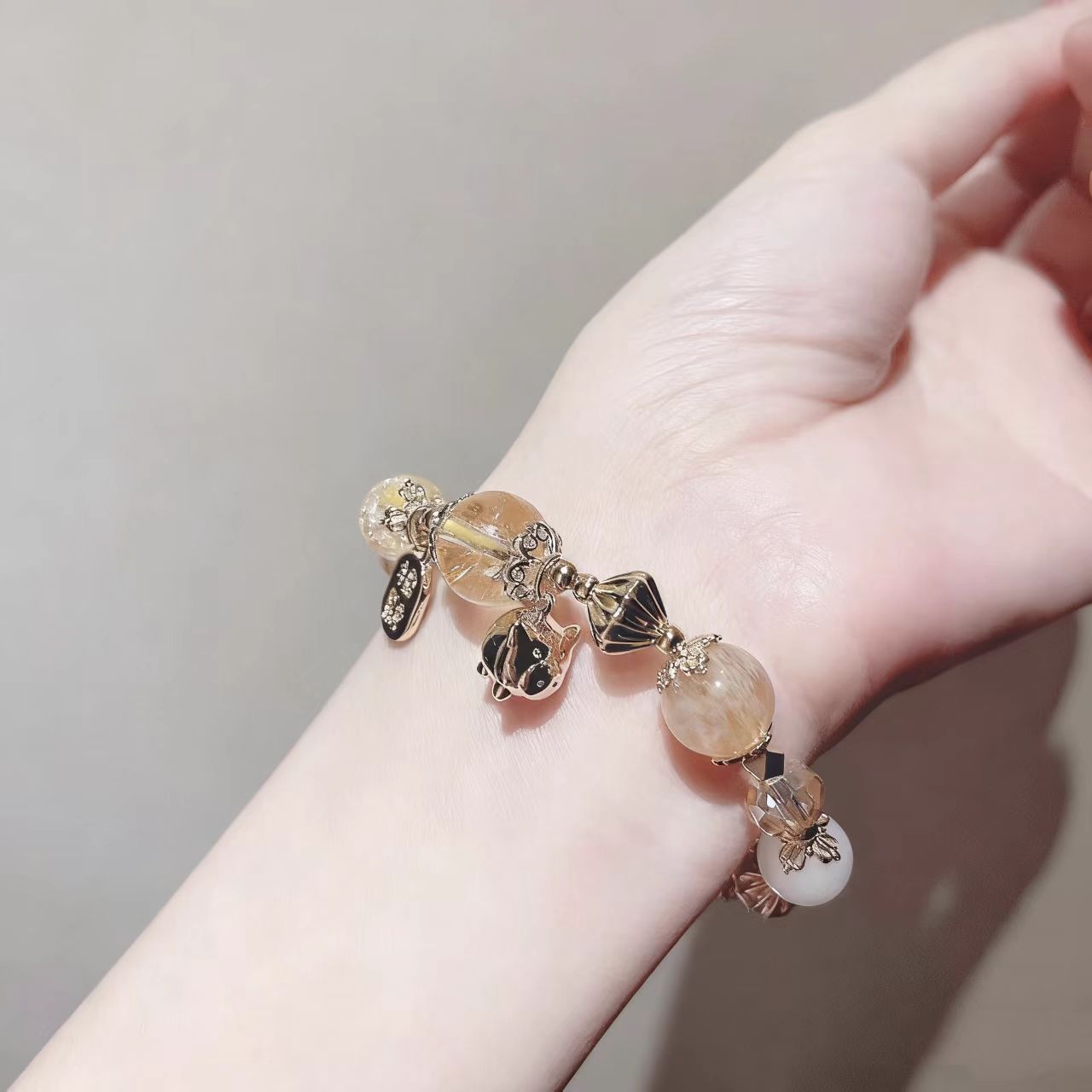 Citrine, Rutilated Quartz & White Chalcedony Crystal Bracelet