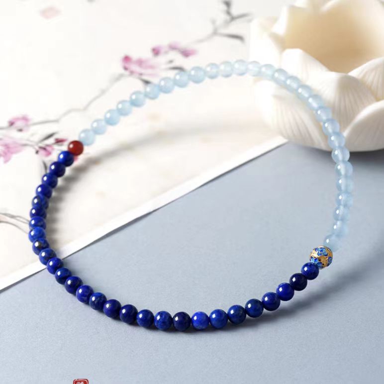 Double Layer Blue Lapis & Aquamarine Bracelet
