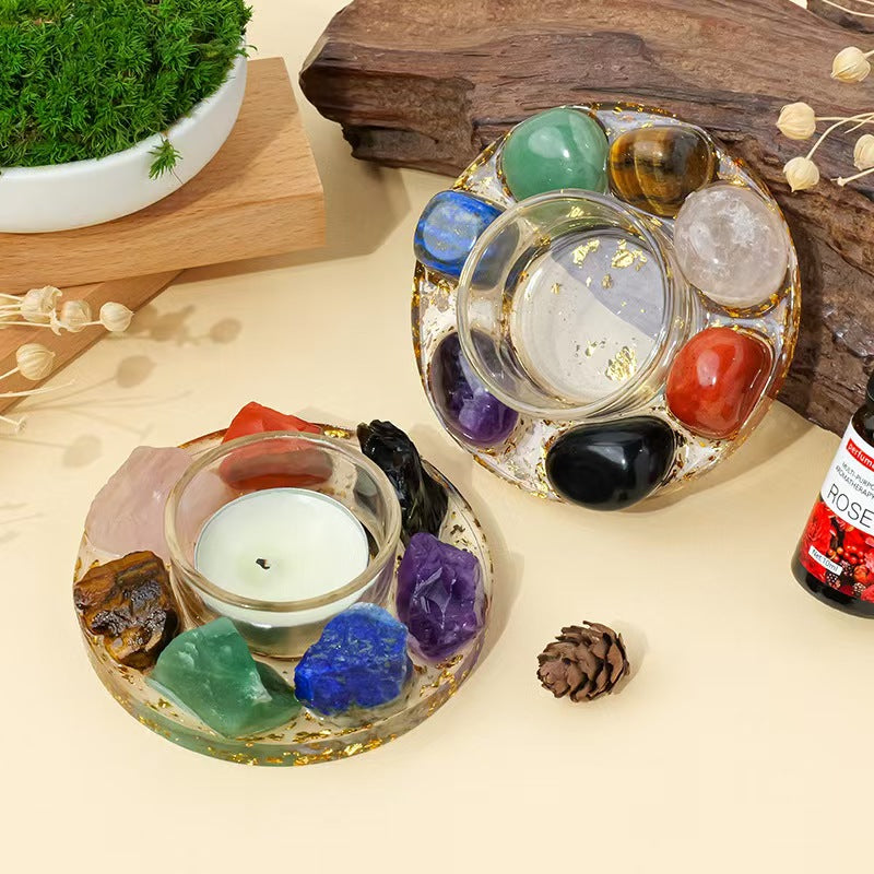Natural Amethyst Crystal Candle Holder | Chakra Resin Tealight Base