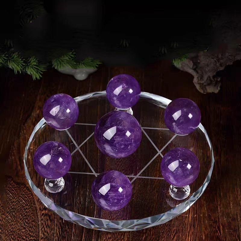 Amethyst Crystal Sphere Grid 7-Chakra Energy Display Set