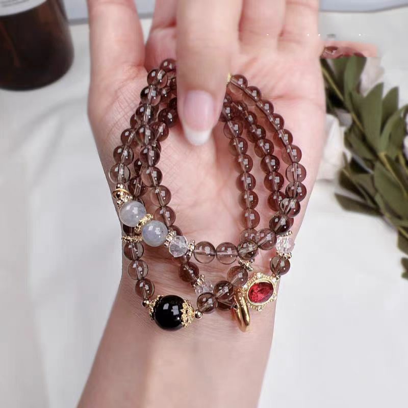 Premium Smoky Quartz Triple-Wrap Bracelet & Necklace