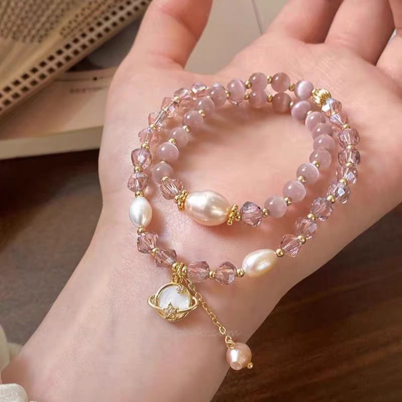 Rose Quartz Crystal Double-Layer Bracelet