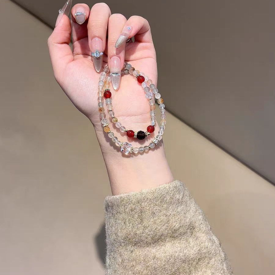 Rainbow Quartz & Red Agate Harmony Double-Layer Bracelet