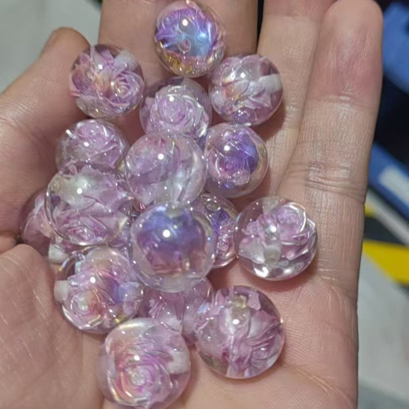 16mm Iridescent Rose Beads Transparent Acrylic Flower Beads | DIY Jewelry, Bracelets, Phone Charms & Bag Chains 20 pcs