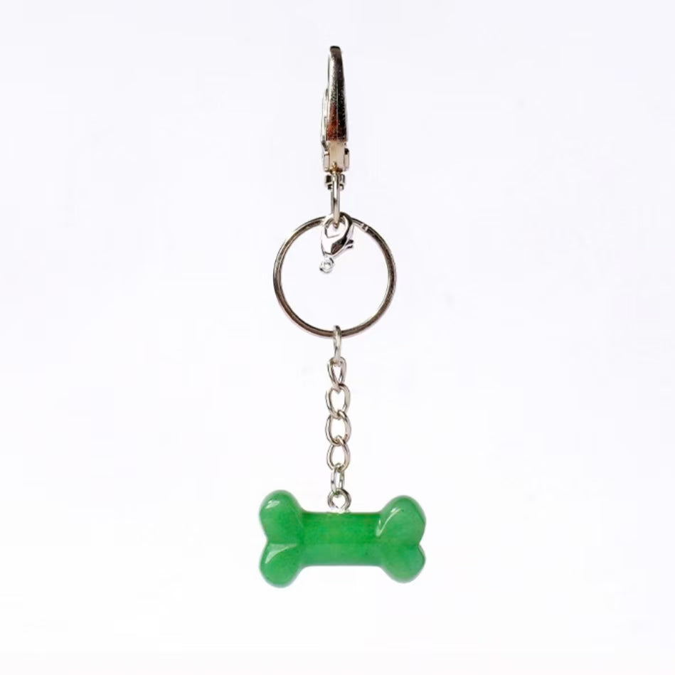 Healing Crystal Bone Keychain – Green Aventurine for Pets & People