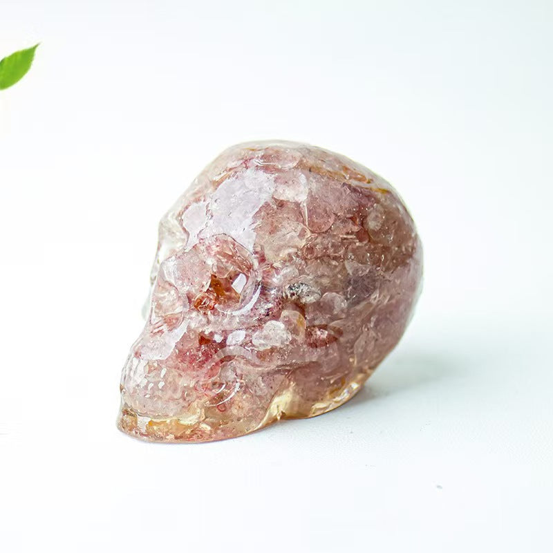 Mini Pink Crystal Skull Figurine – Natural Rose Quartz Resin Sculpture