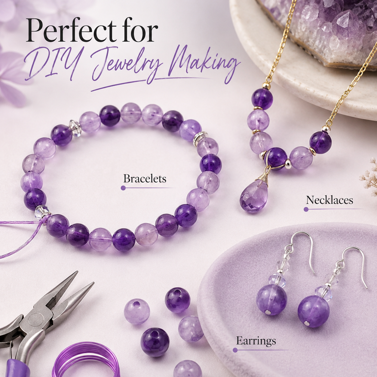 Amethyst Single Beads for DIY Bracelets | Natural Gemstone Gems | SoulstoneHouse