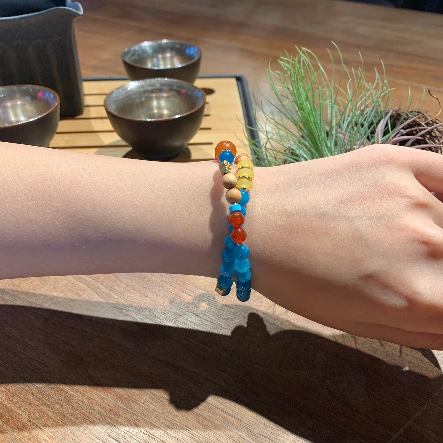 amber wood beads double layer bracelet