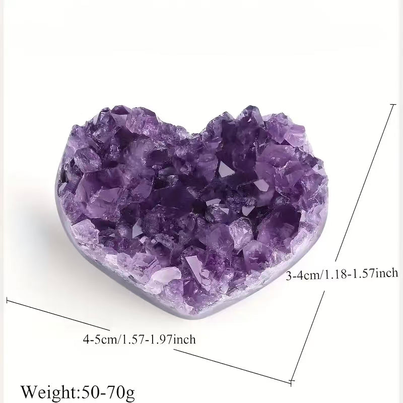 Natural Amethyst Heart Crystal – Handmade Geode Healing Stone for Home Decor & Energy Clearing