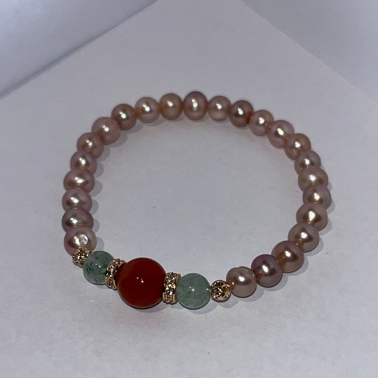Harmony Pearl & Agate Bracelet – Natural Jade and Red Agate Healing Jewelry