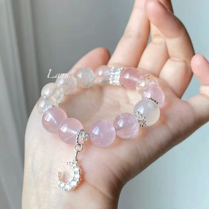 Rose Quartz &amp; Moonstone Charm Bracelet