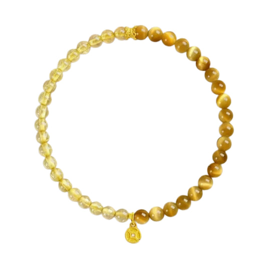 Golden Rutilated Quartz &amp; Tiger Eye Bracelet