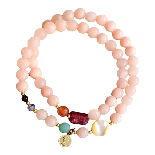 Rose Quartz & Strawberry Crystal Double-Layer Bracelet