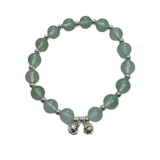 Green Aventurine Double-Layer Healing Bracelet with Silver Bells