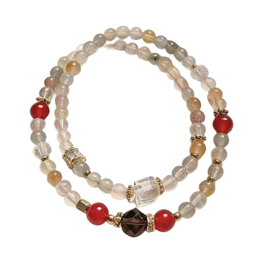 Rainbow Quartz & Red Agate Harmony Double-Layer Bracelet