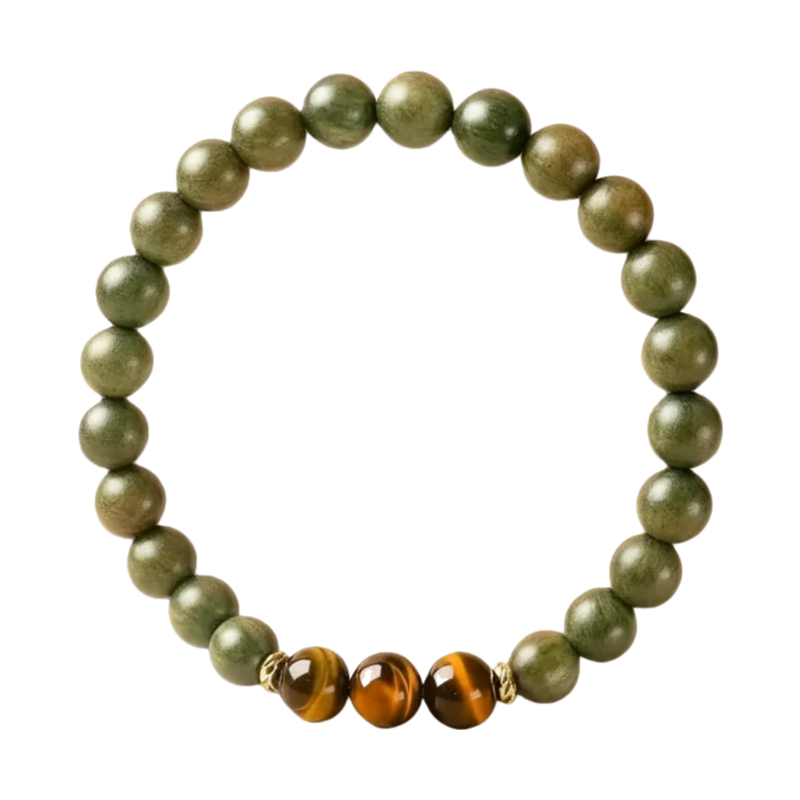 Natural Green Sandalwood  &  Yellow Tiger Eye Bracelet