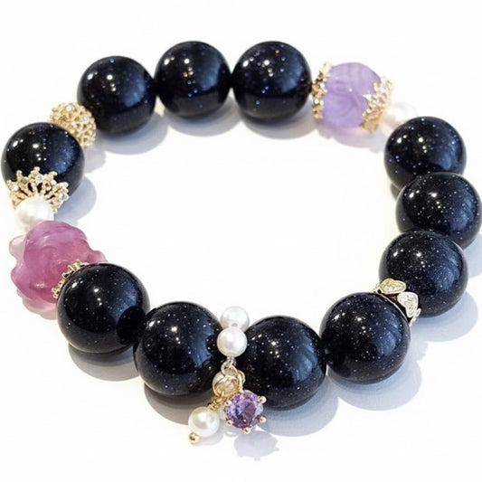Starlight Fox Crystal Bracelet – Blue Sandstone & Amethyst