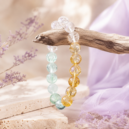 Exquisite Natural Prehnite, Citrine & Clear Quartz Beaded Bracelet for Women, Luxury Hand-strung Crystal Jewelry, Prosperity & Good Luck Accessory