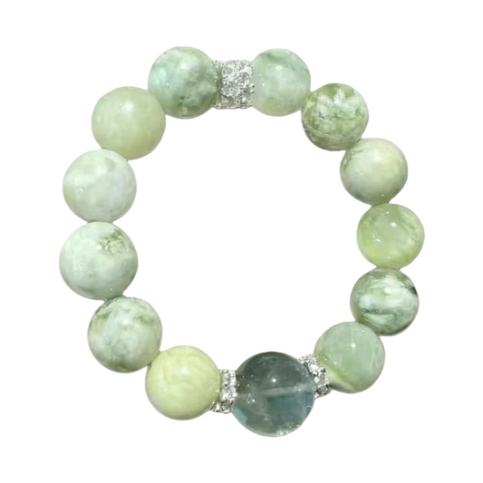Natural Jadeite & Fluorite Crystal Bracelet
