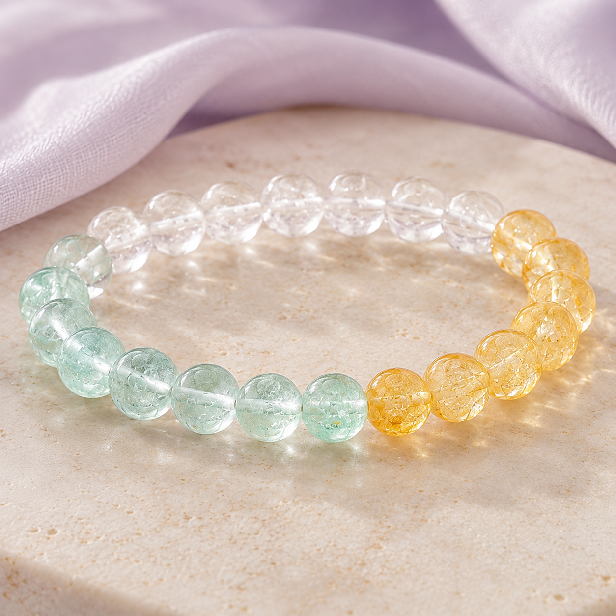 Exquisite Natural Prehnite, Citrine & Clear Quartz Beaded Bracelet for Women, Luxury Hand-strung Crystal Jewelry, Prosperity & Good Luck Accessory