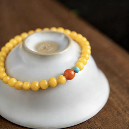 Amber Honey Bead Bracelet with Turquoise