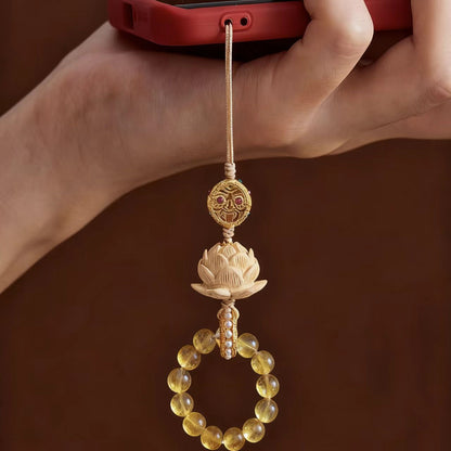 Golden Rutilated Quartz Lotus Hanging Ornament