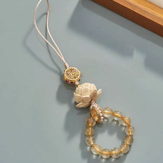 Golden Rutilated Quartz Lotus Hanging Ornament