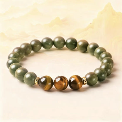 Natural Green Sandalwood  &  Yellow Tiger Eye Bracelet