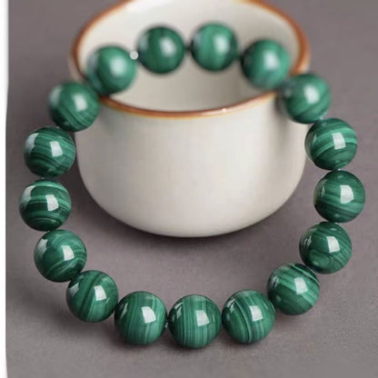 Natural Malachite Beaded Bracelet | Healing Crystal Jewelry for Heart Chakra