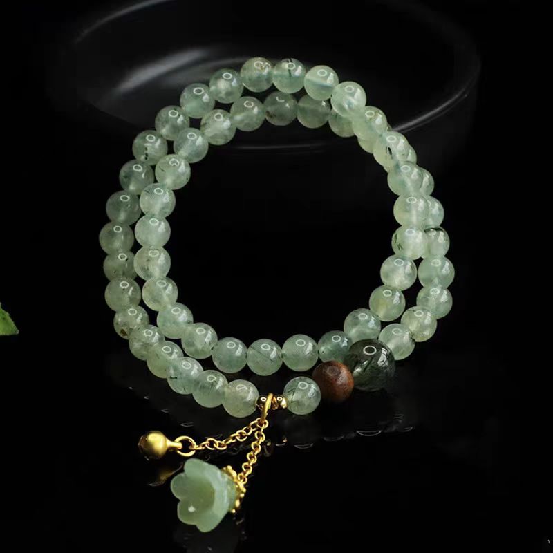 Natural Prehnite Crystal Bracelet – Green Strawberry Quartz Style